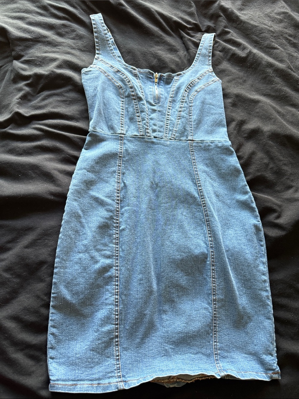 Denim Midi Tank Dress in Blue